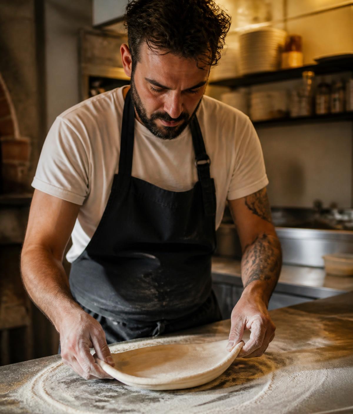 Preparación artesanal de la masa en la cocina de La Caserita